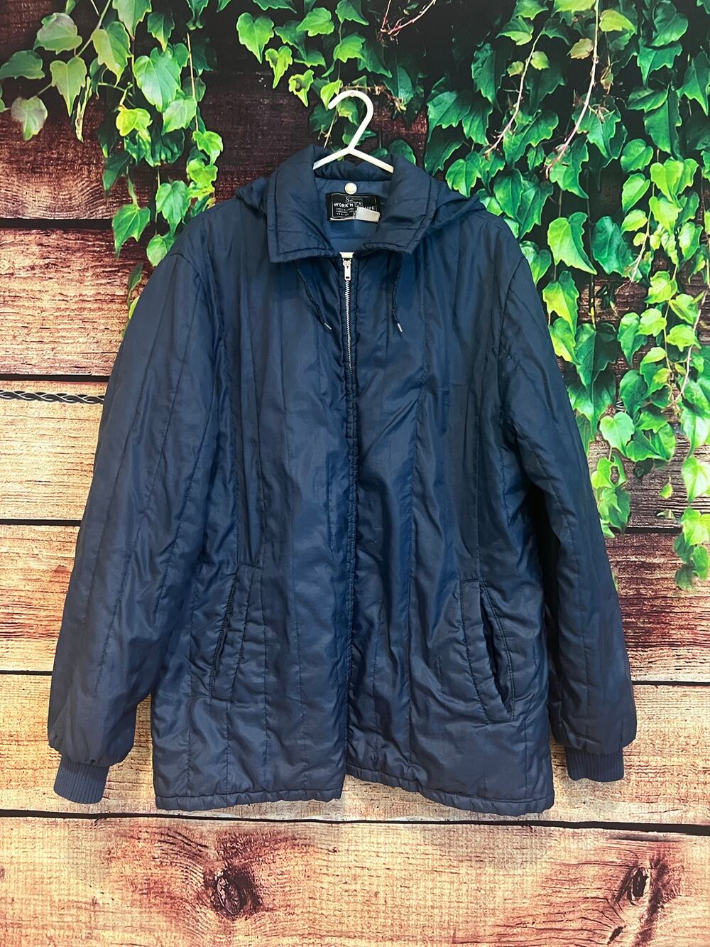 Vintage Sears Work and Leisure Puffer Jacket Coat w Hood Nylon Men's Large TALL